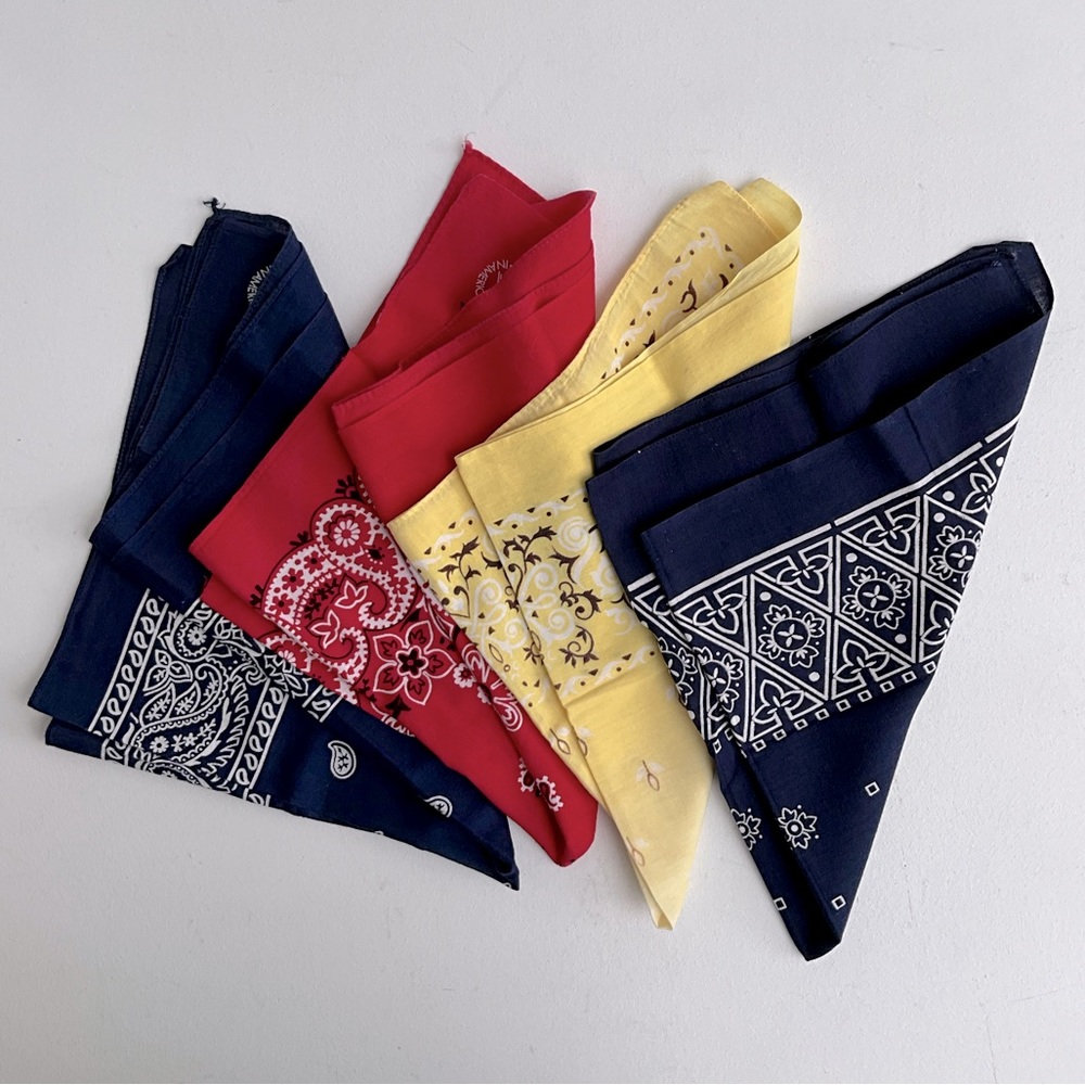 Vintage Blue Yellow Red Cotton Bandana Handkerchief Lot of 4 Western Cowboy USA
